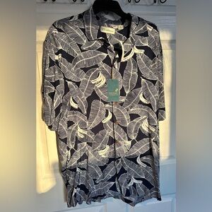 Caribbean Navy and White Tropical Leaf Shirt